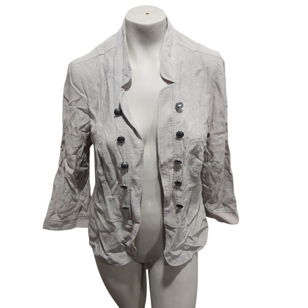 Roz & Ali Lightweight Button Front Crinkle Jacket Women’s Large Beige 3/4 Sleeve
